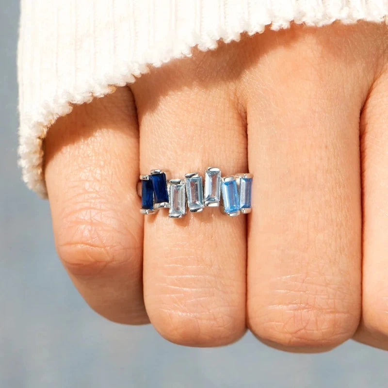 Trendy Blue Geometric Zirconia Ring Chic Engagement Jewelry  m11