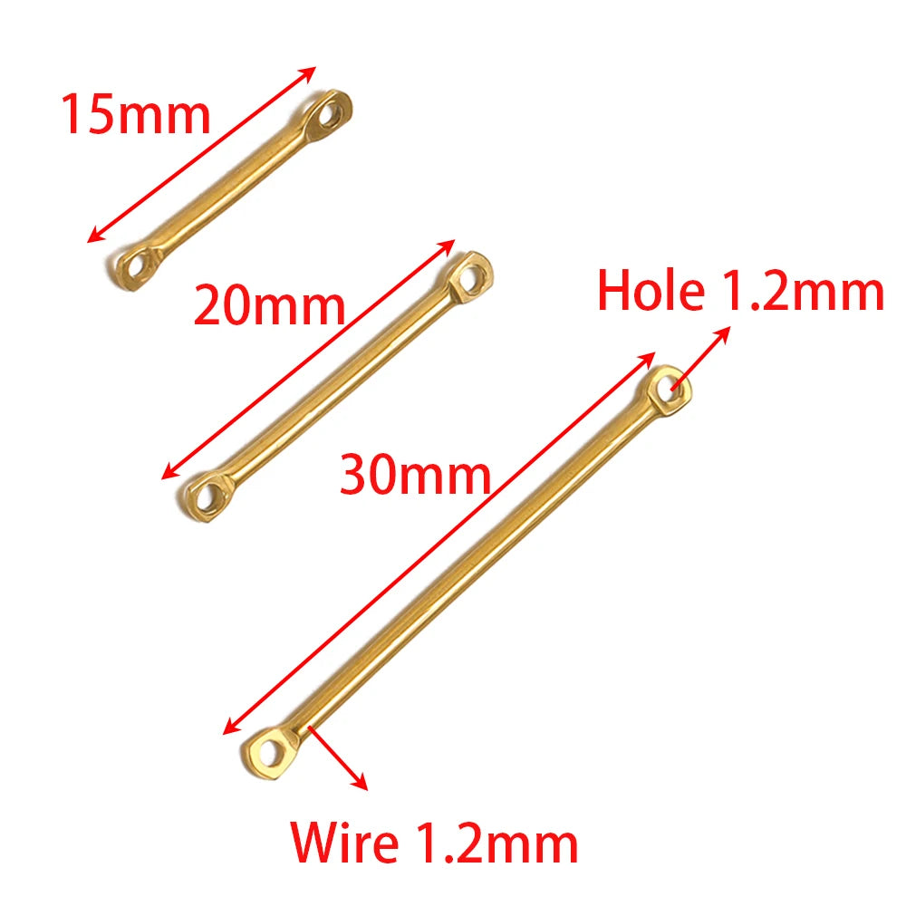 Gold long bar link connectors with end loops and 1.2mm hole for DIY jewelry