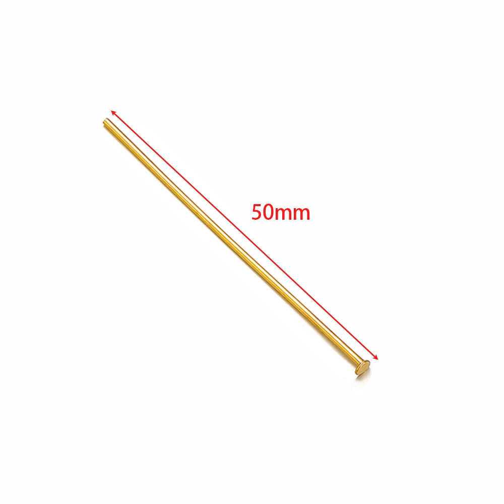 Gold T-eye pin with ball head and loop eye, length 50mm