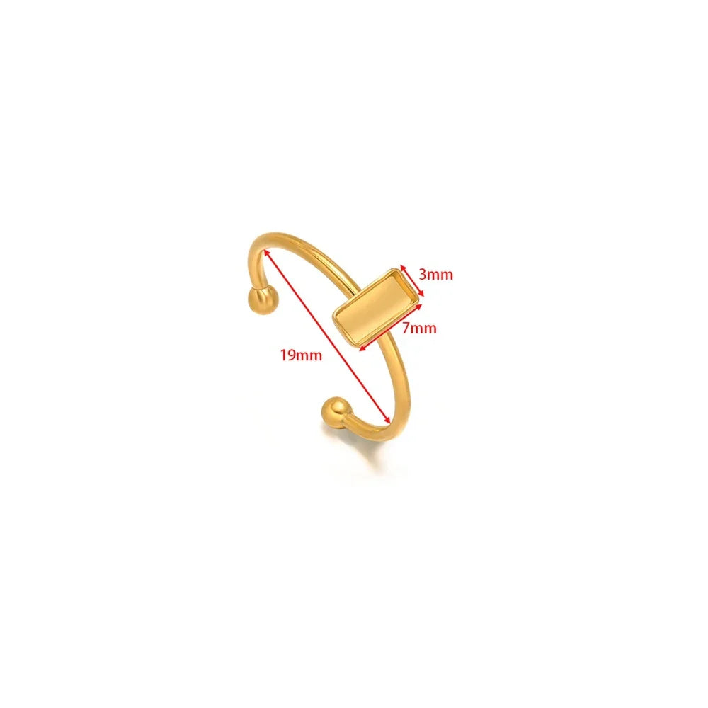 Gold open ring bezel setting, blank cabochon tray; 19mm outer size, 7mm tray, 3mm bezel
