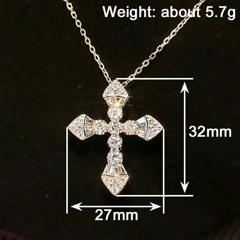 Crystal cross pendant necklace with faceted stones and a thin chain