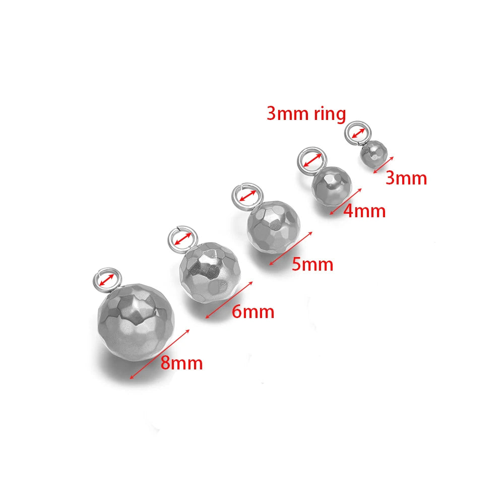 Silver stainless steel ball bead charms with double loops, faceted round beads set