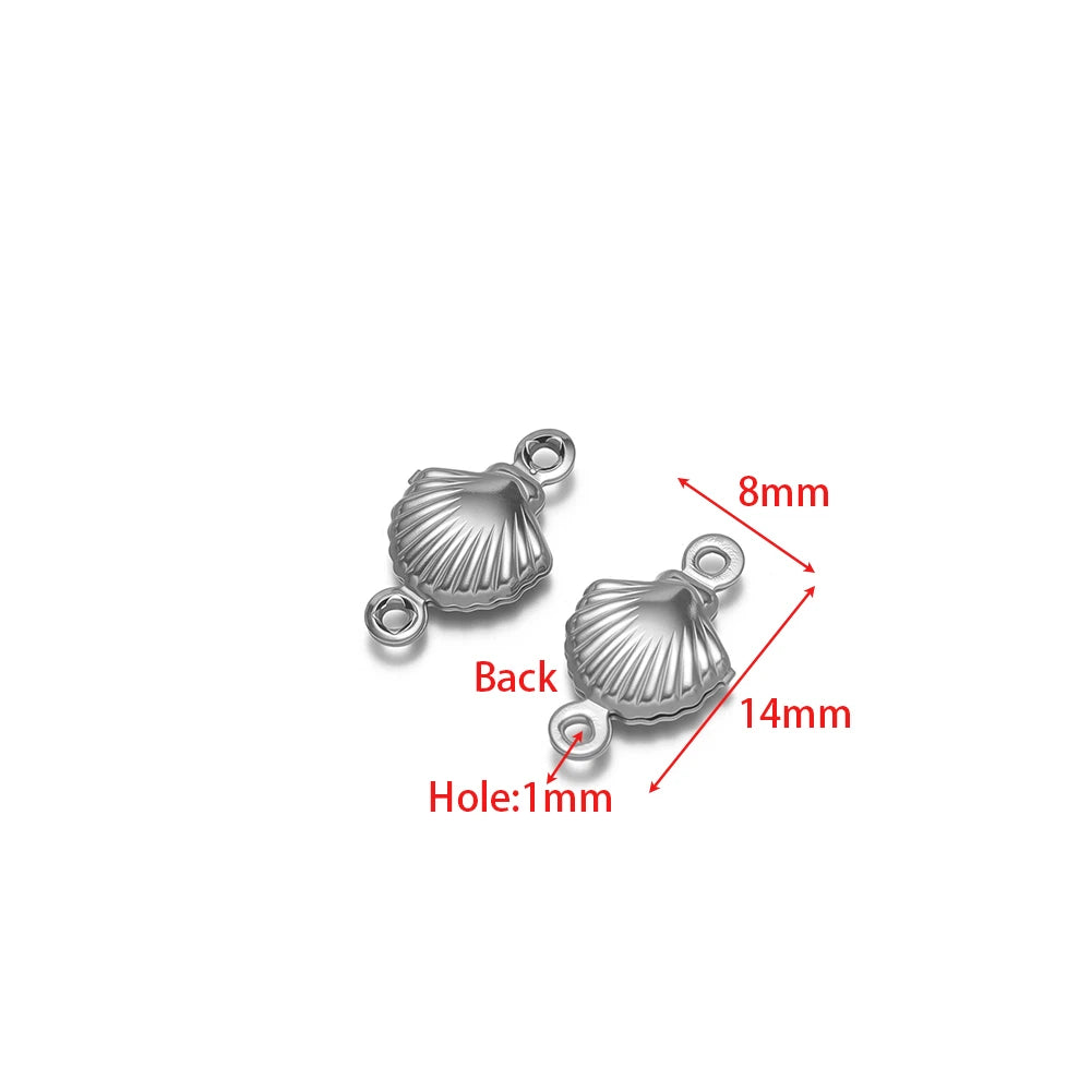 Hollow shell pendant charm, steel-tone stainless steel, 1mm loop hole, scallop ridges