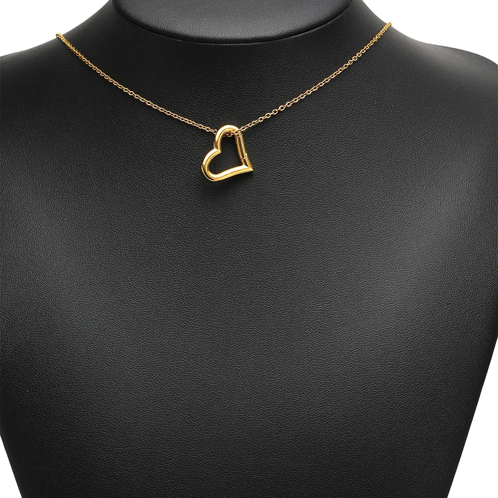 Gold-tone heart spring buckle clasp on necklace chain
