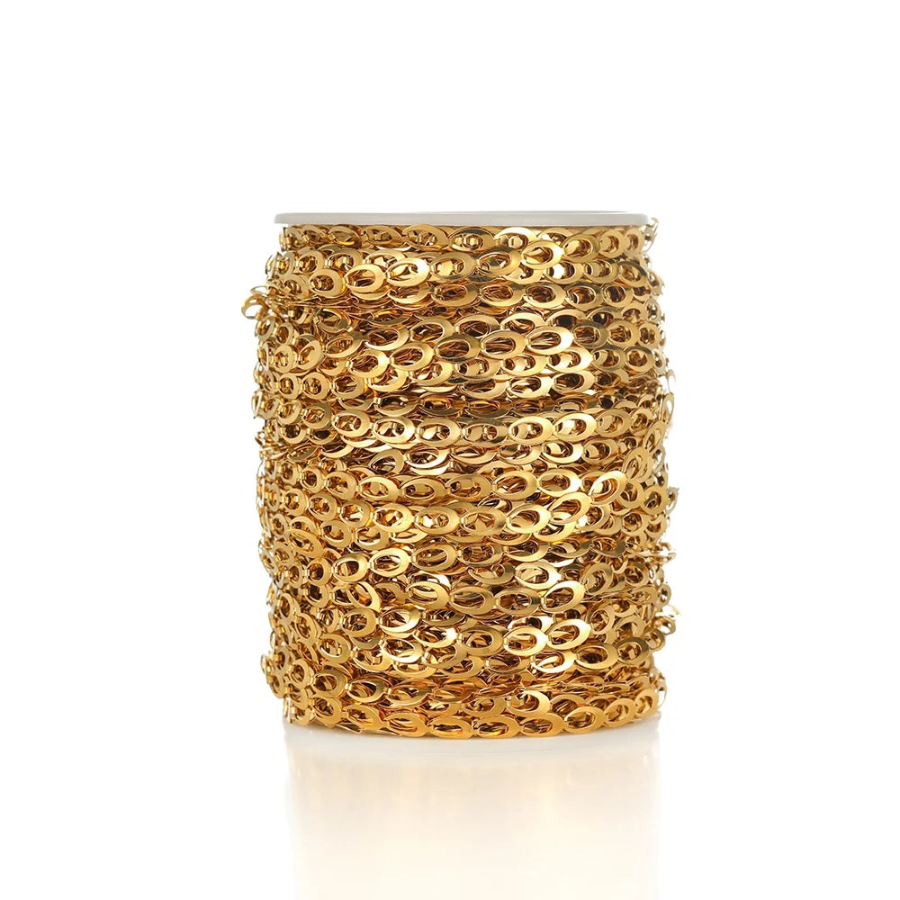 Gold hollow teardrop chain link roll, 5mm stainless steel DIY supplies