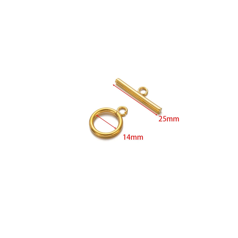 Gold-tone OT clasp toggle pieces, 14mm ring loop and 25mm bar size shown