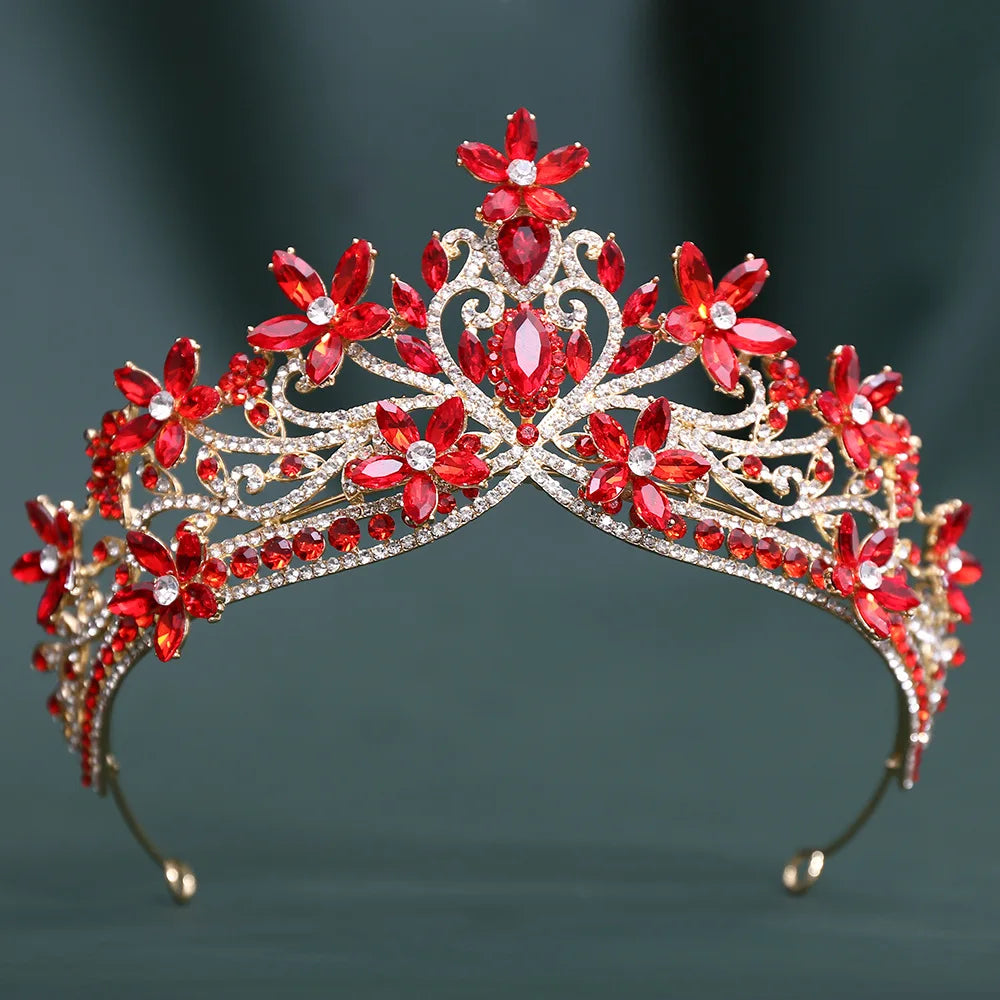 Baroque Crystal Flower Blue Opal Tiaras For Women Party Luxury Bride Diadem Rhinestone Crown Hair Accessories Jewelry
