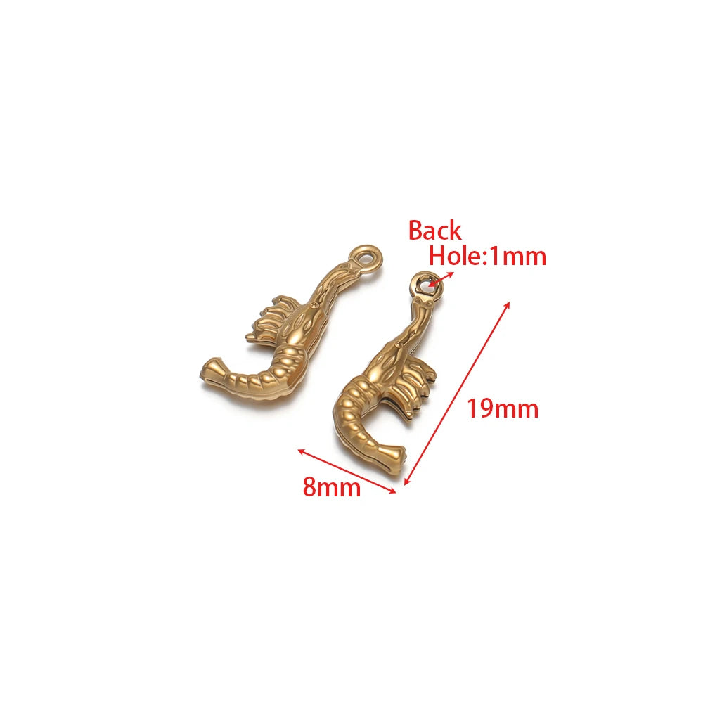 Hollow starfish-style pendant charm, gold-tone stainless steel, 1mm loop hole, ridged