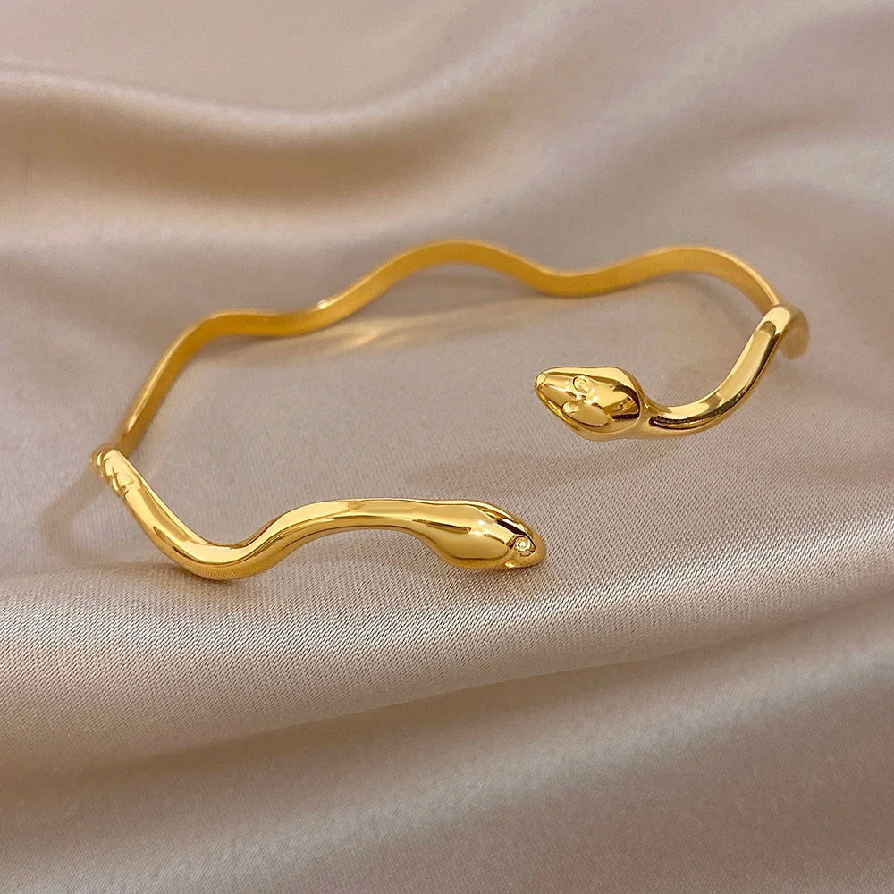 Unique Twisted Snake Shaped Bracelet for Women Stylish Gold Plated Stainless Steel Cuff Bangle Bracelets Waterproof Jewelry