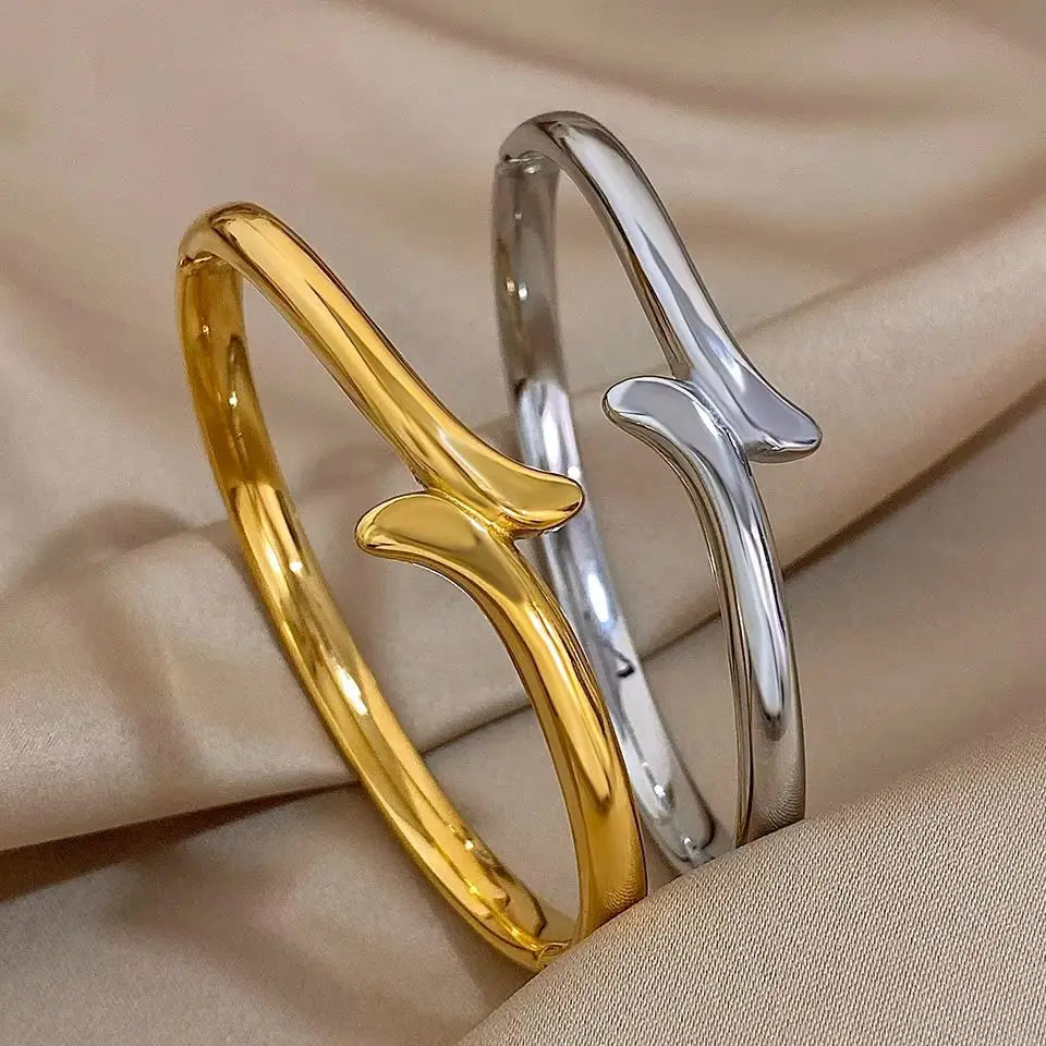 Minimalist Glossy Stainless Steel Cuff Bangle Bracelet for Women Fashion Gold Plated Smooth Bracelets Waterproof Jewelry