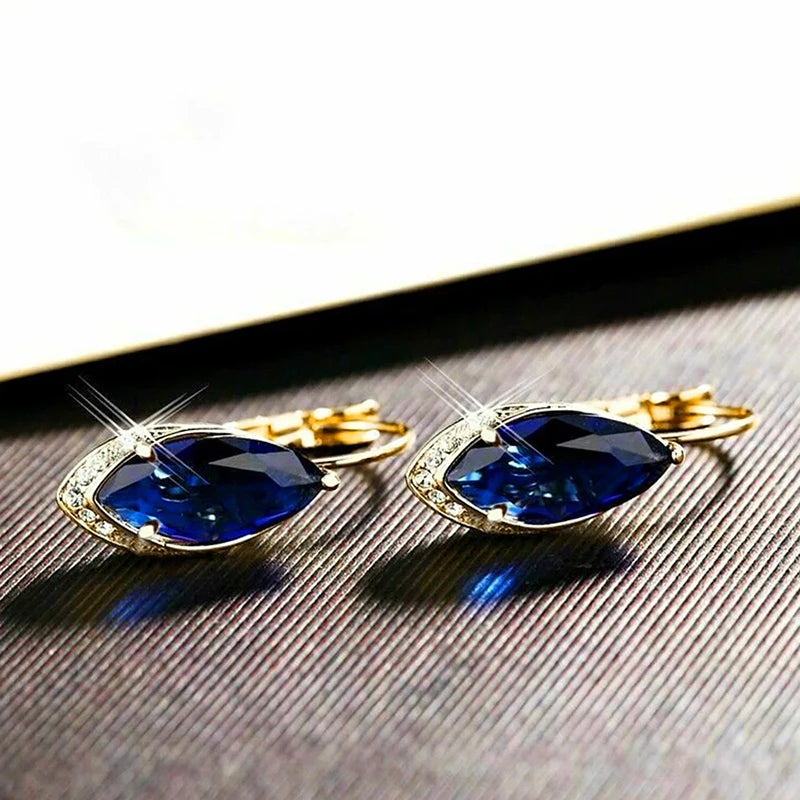 Marquise Blue Cubic Zirconia Drop Earrings for Women Wedding Luxury Jewelry