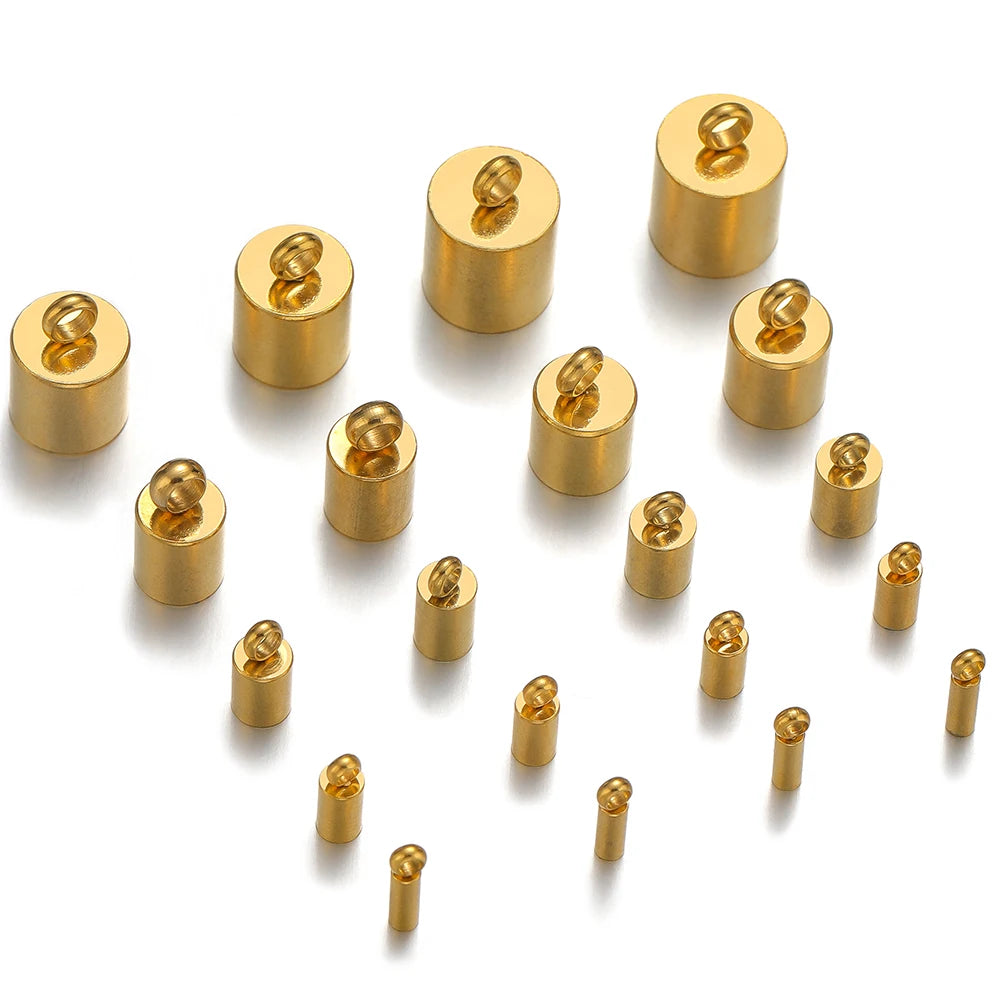 Gold crimp end caps for leather cords, set of small loop eyelets