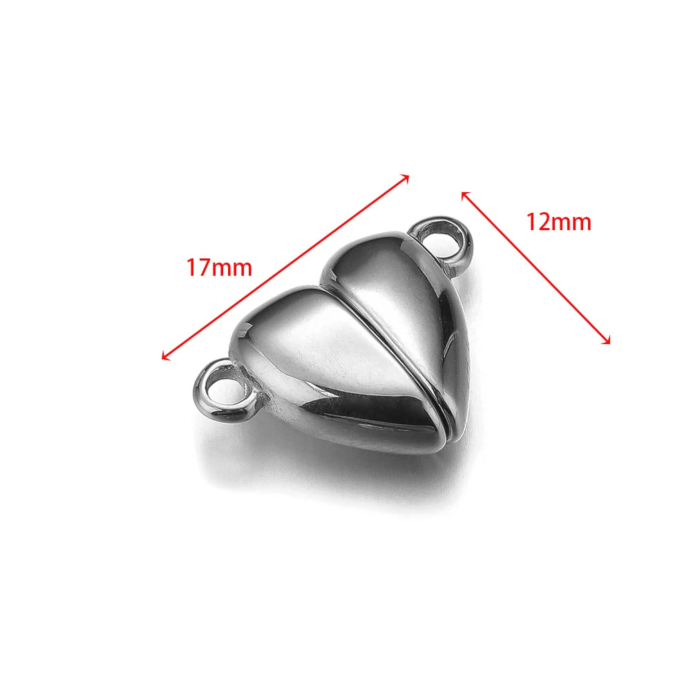 Steel heart-shaped magnetic clasp connector, 17mm by 12mm, with two side rings.