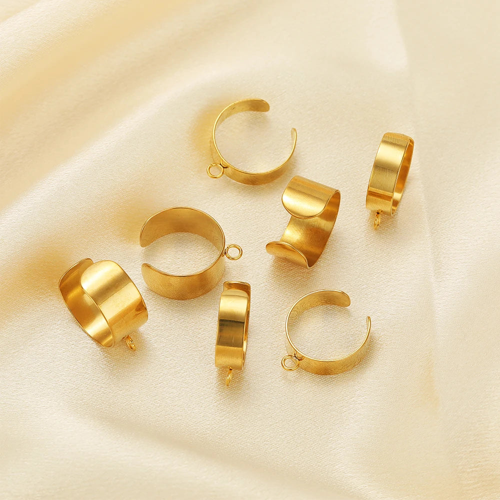 Gold open adjustable ring bases with jump rings, curved blank ring shapes