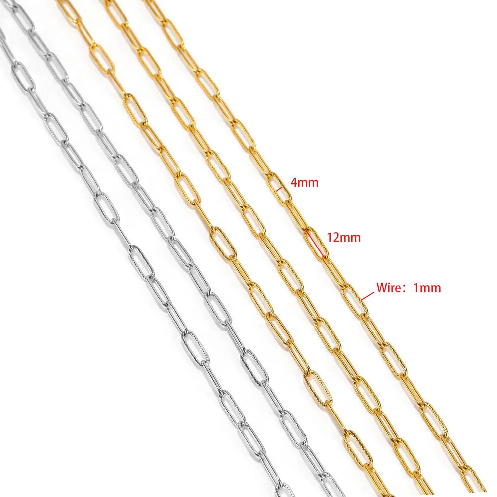 Oval flat cable chain links strip, shows 4mm and 12mm link spacing