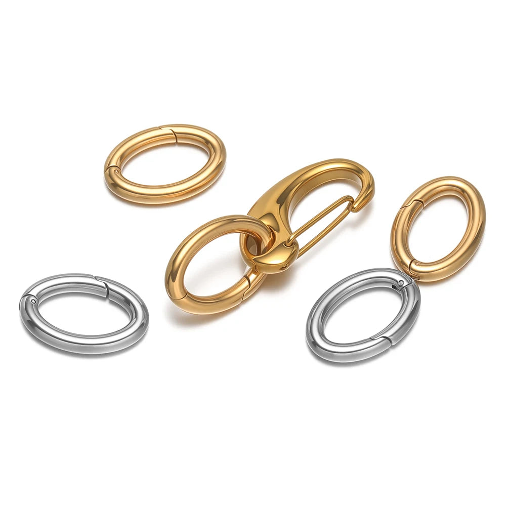 Oval spring clasp hooks in gold and silver tones, mixed 2-piece set