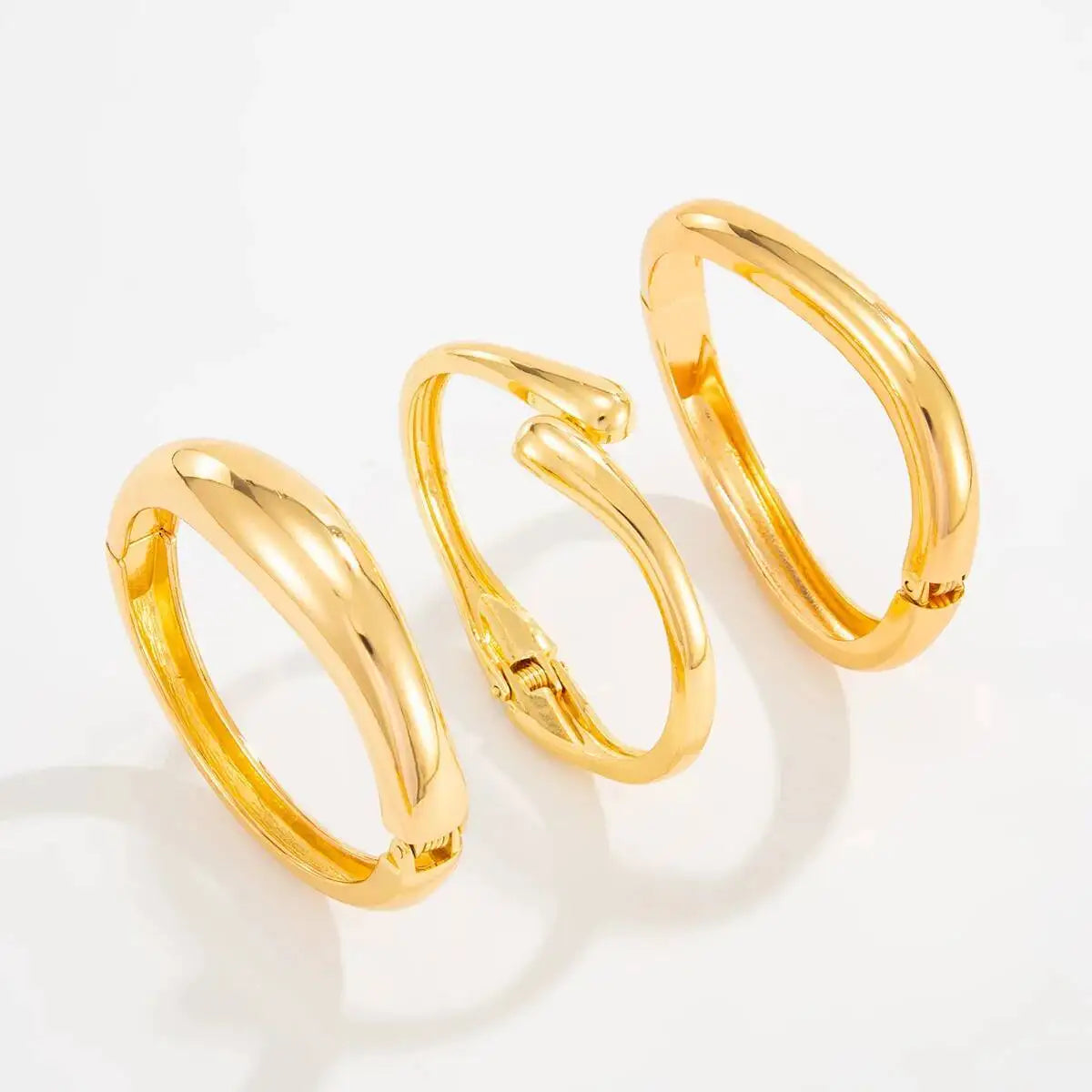 Trendy Gold Color Stackable Bangle Glossy Irregular Geometric Opening Bracelet for Women Jewelry