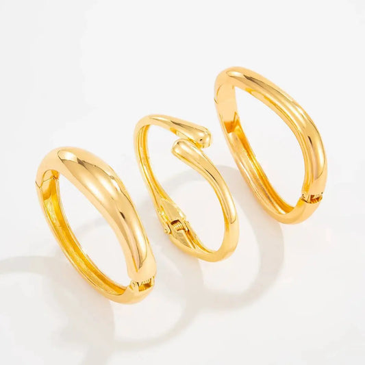 Trendy Gold Color Stackable Bangle Glossy Irregular Geometric Opening Bracelet for Women Jewelry