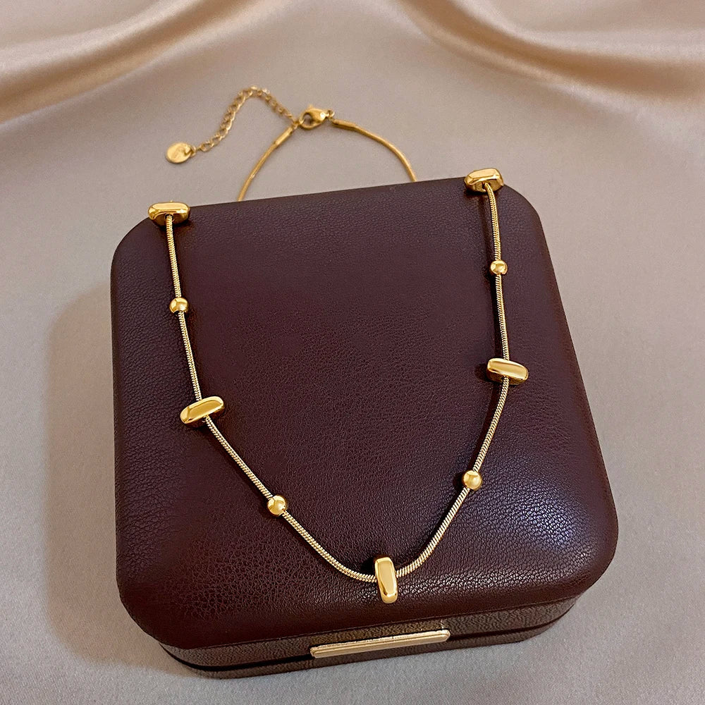 Trendy Gold Plated Stainless Steel Thick Chain Necklace Bracelet Geometric Beads Link Chain Waterproof Necklaces Bracelets