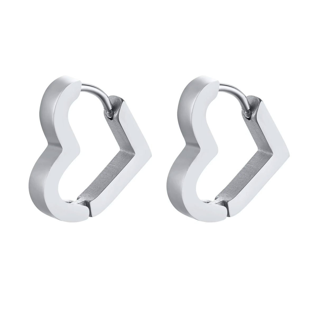 Silver-tone heart-shaped hoop earrings with hinged closures