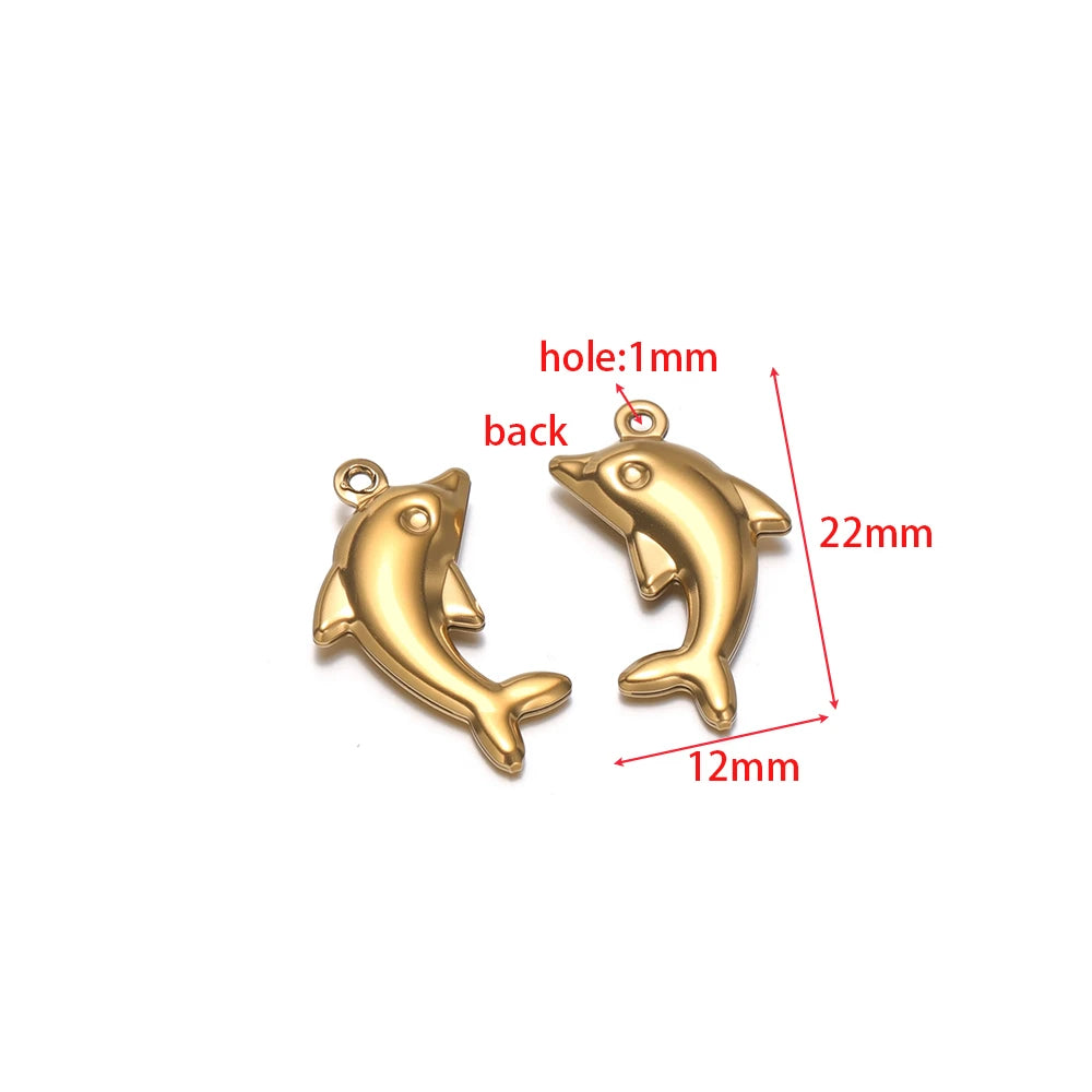 Gold-toned fish tail hollow charm with 1mm loop hole, stainless steel