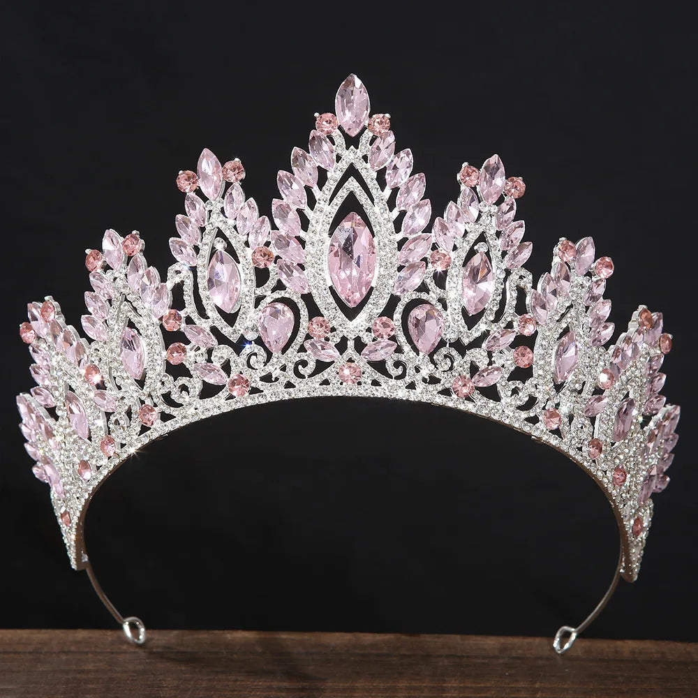 Light pink rhinestone tiara headband with oval stones and silver-tone ornate setting
