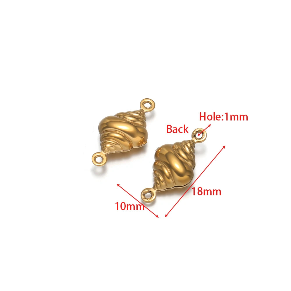 Gold hollow shell pendant charms with loops and visible back detail
