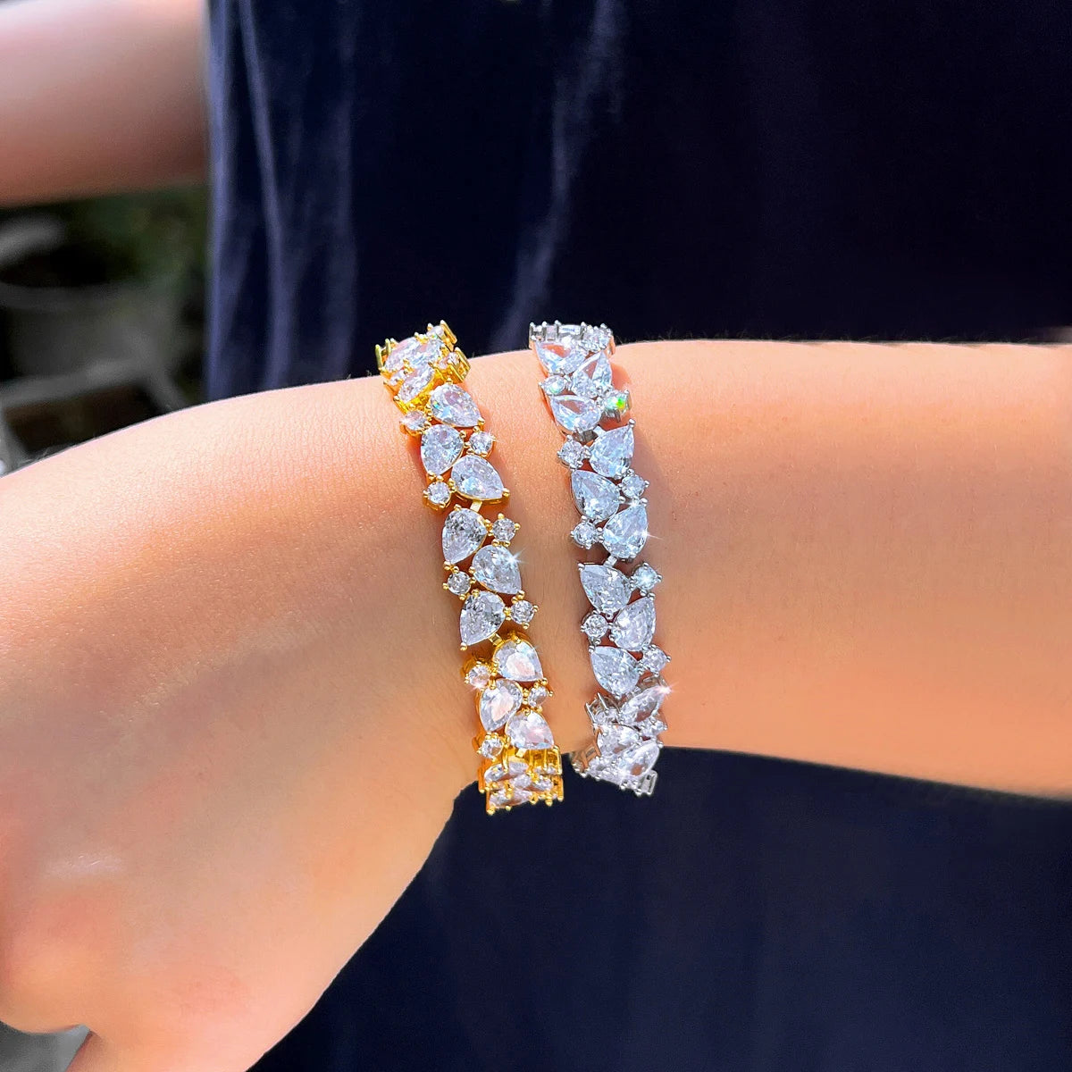 Bling Bling Cubic Zirconia Gold Plated Bracelet  For Women Engagement Wedding Bridal Jewelry