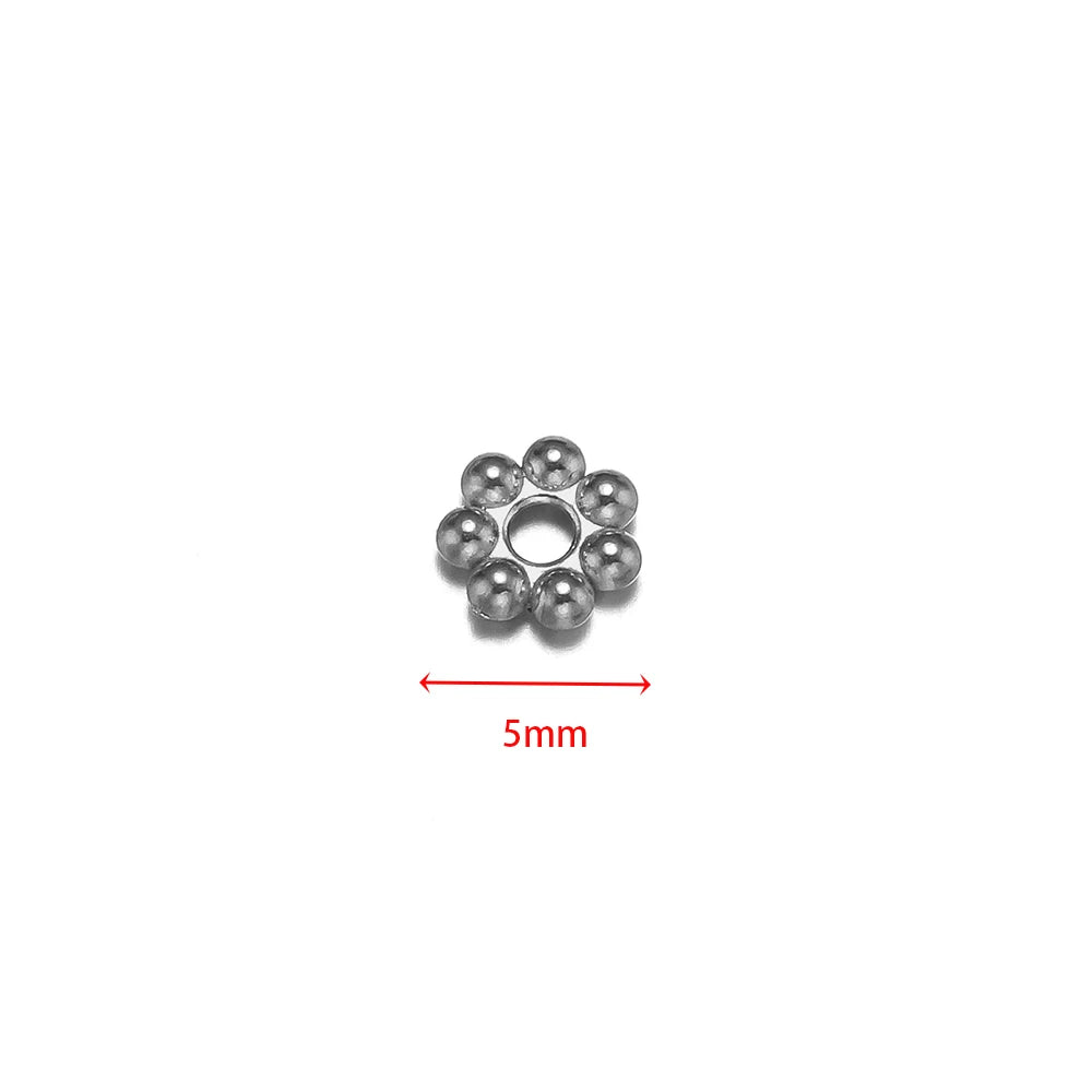 5mm steel flower spacer bead, stainless ring with bead petals