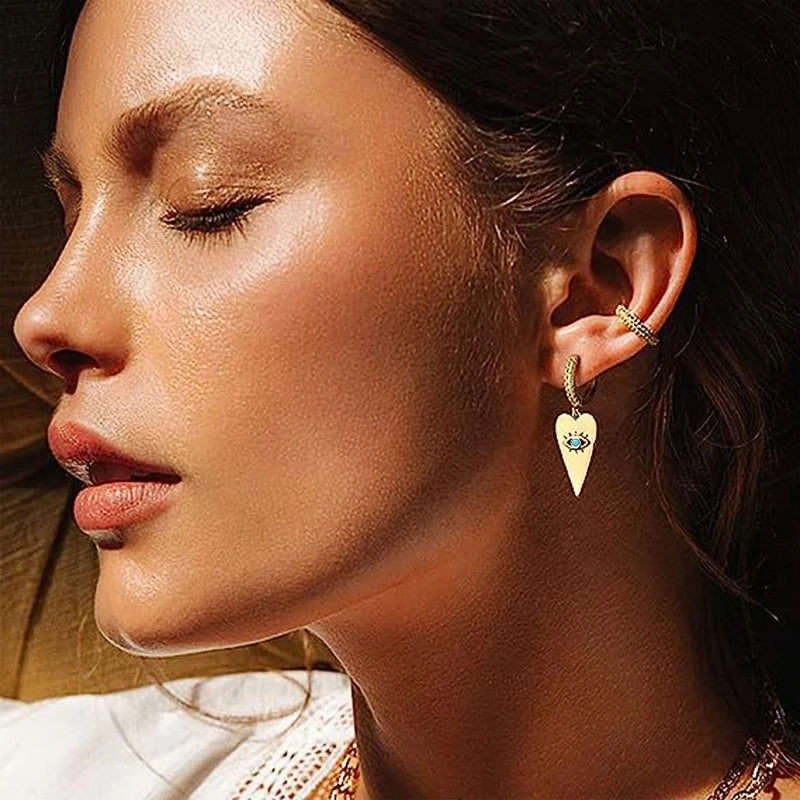 Gold Color Y2K Style Dangle Earrings Metal Heart Blue Eyes Charms Hip Hop Jewelry m18