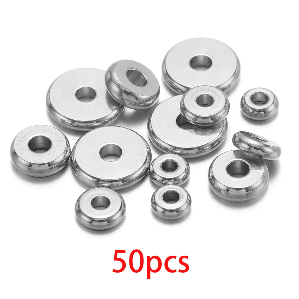 Steel round flat spacer beads bundle, 50pcs, round flat discs with center holes