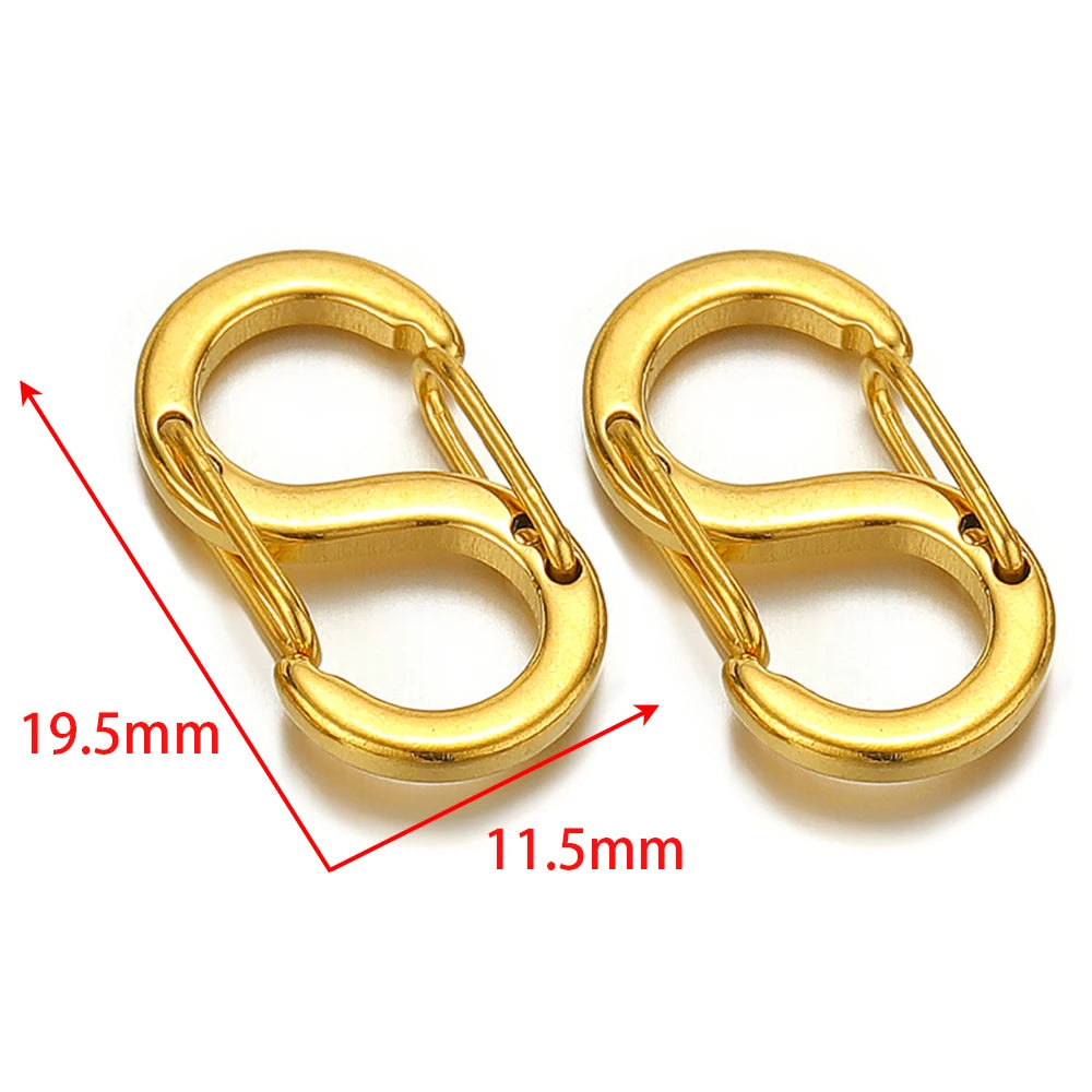 Set of 2 gold-tone S-shaped spring lobster clasps with hinged clasp gate