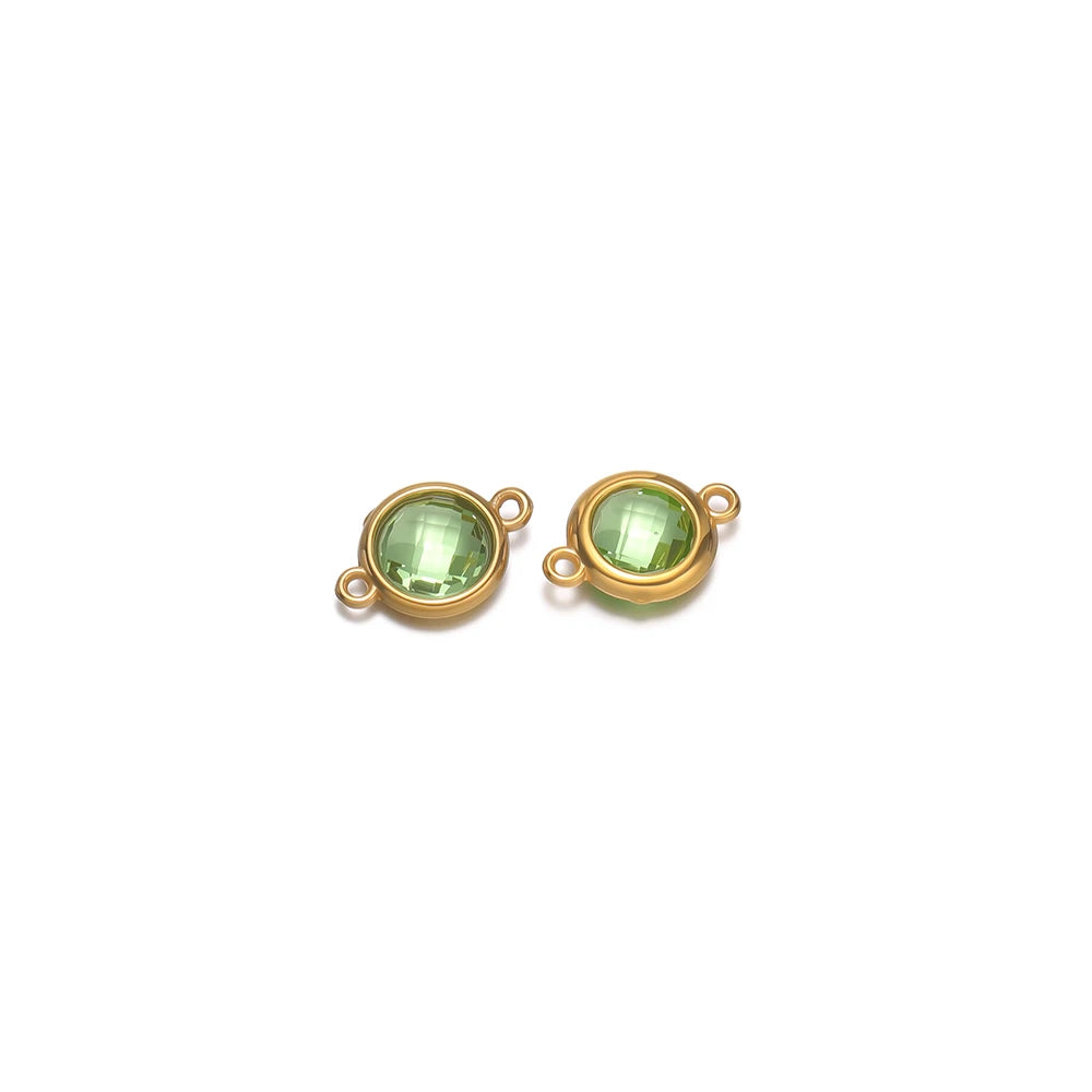 Round faceted light green glass charm with gold-tone loop, for DIY jewelry making