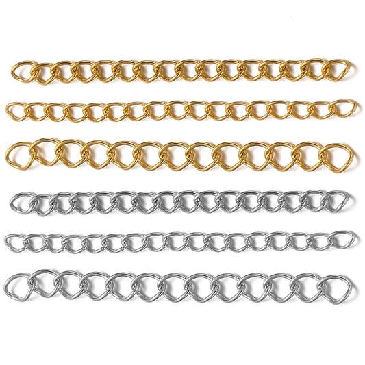 Set of welded extension chains with linked rings in gold and silver tones