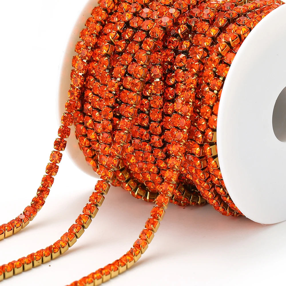 Stainless steel rhinestone crystal chain tassel in orange, for DIY jewelry making