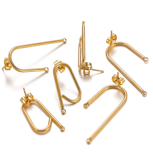 Long stick ear wire hooks connectors, gold metal set of multiple pairs