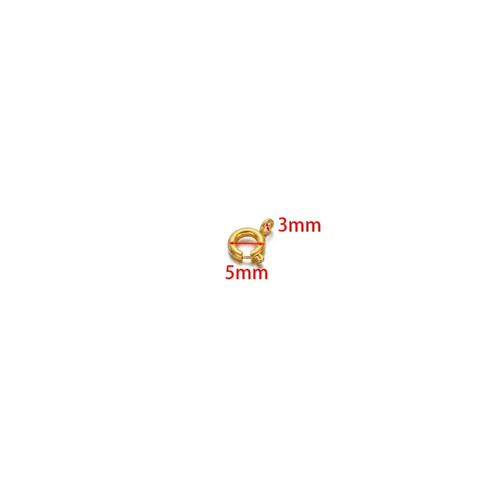Gold spring clasp round hook connector, 5mm ring, 3mm clip.