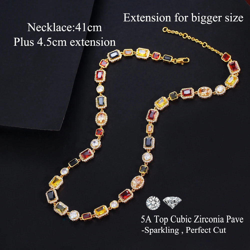 Multi Color Cubic Zirconia Irregular Chain Necklace for Women Daily Party Engagement Jewelry