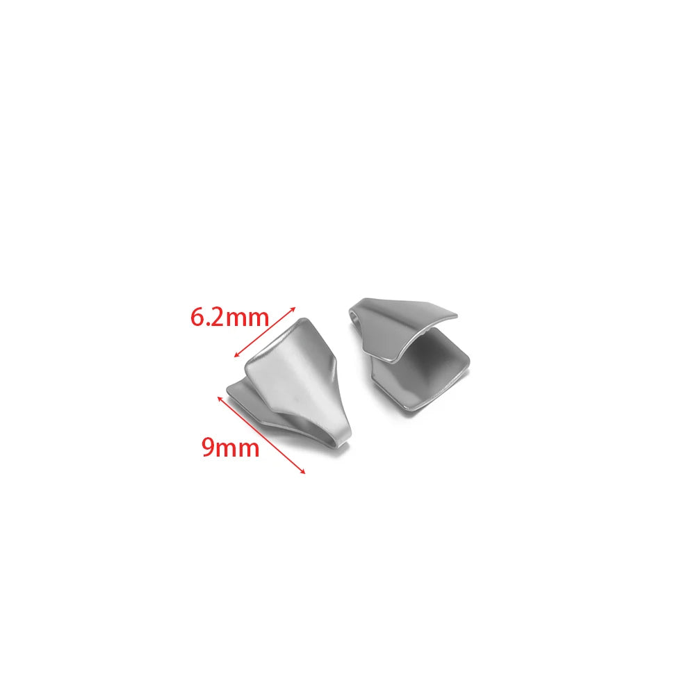 Steel crimp end caps for snake chains, 6.2mm x 9mm, 2 clips