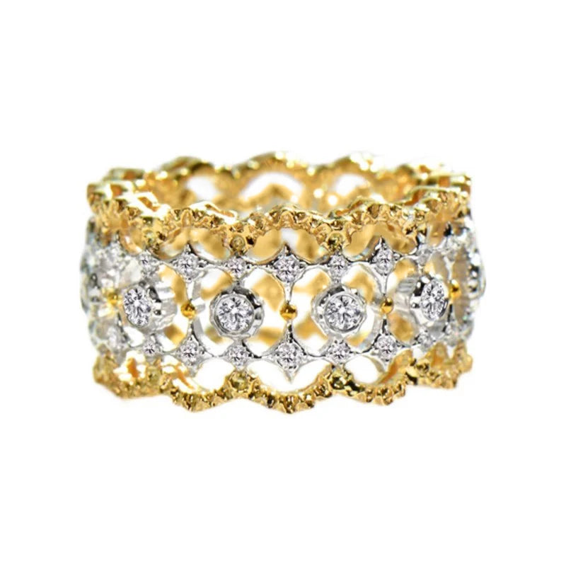 Luxury Hollow-out Design Ring For Women Two-tone Style Zirconia Jewelry
