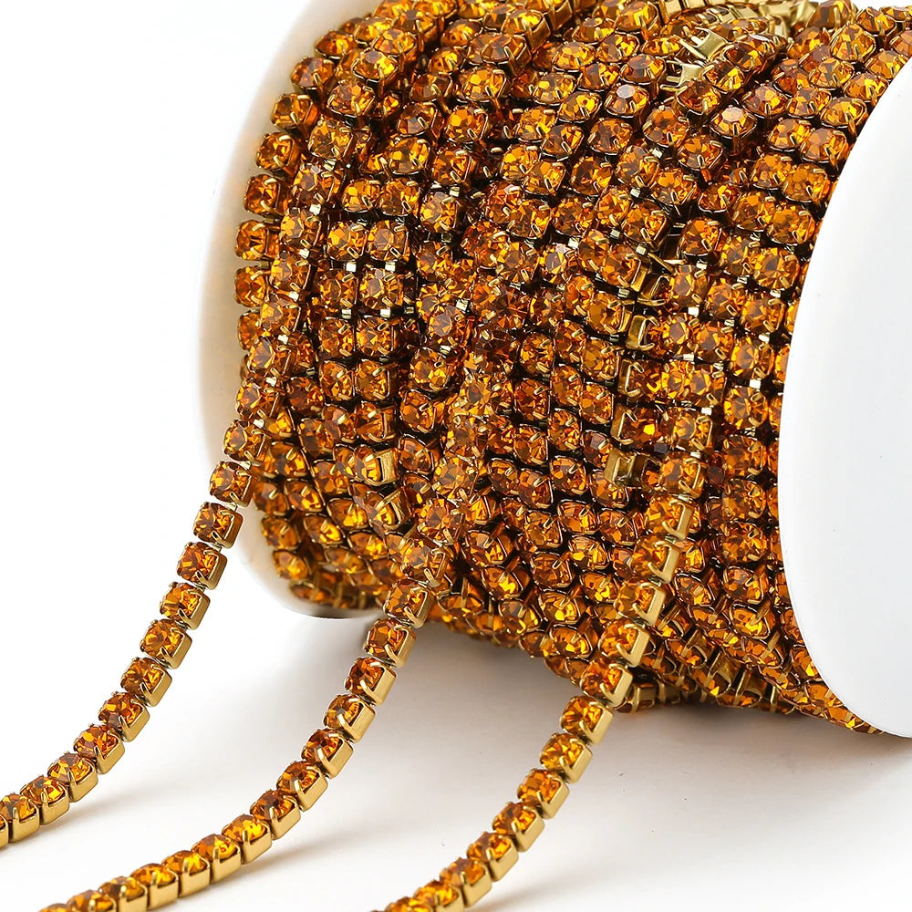 Stainless steel rhinestone crystal chain tassel in amber gold, for DIY jewelry making