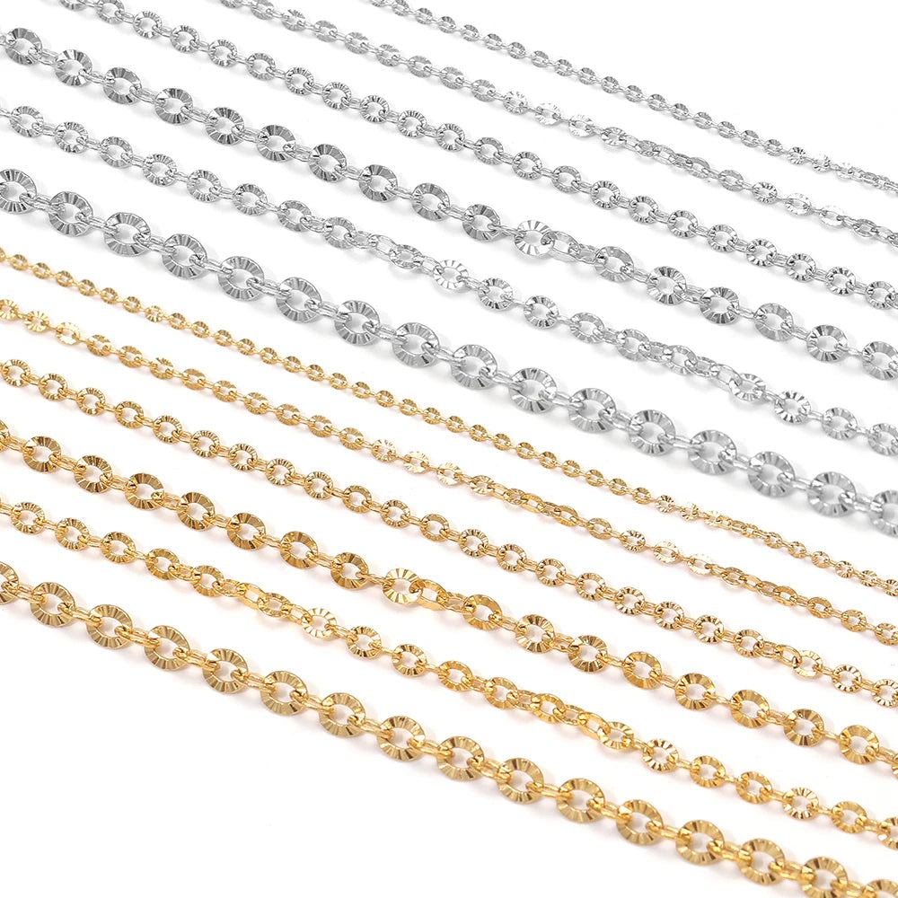Assorted textured chain mesh strands in gold and silver