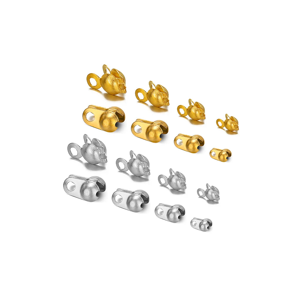 Gold and silver tone end crimp bead hook connectors, small metal clasp findings