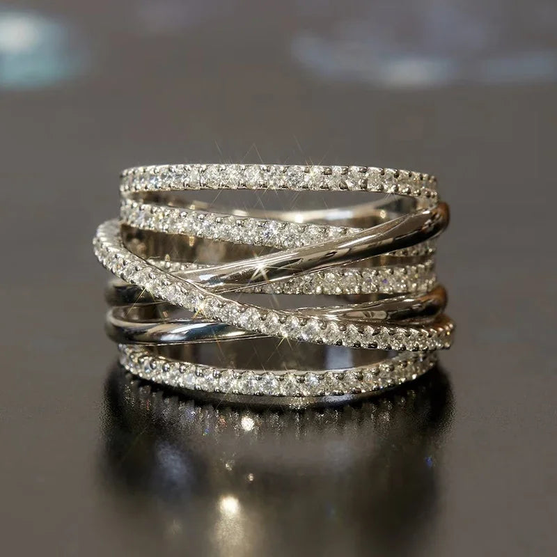 Fashion Multi-cross Full AA Cubic Zirconia Rings for Women m36