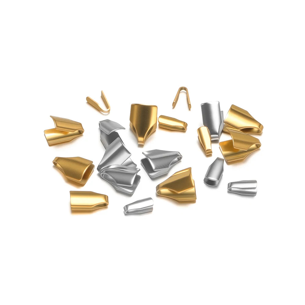 Mixed gold and silver crimp end caps for DIY necklace and bracelet cord ends