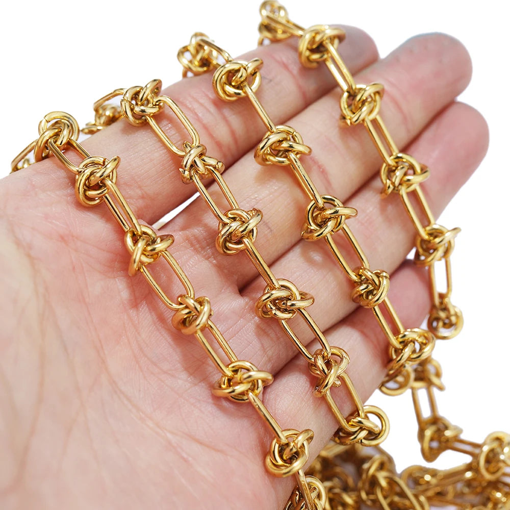 Hip Hop Men Necklaces 1 Meter Stainless Steel Gold Chunky Knot Big Chains