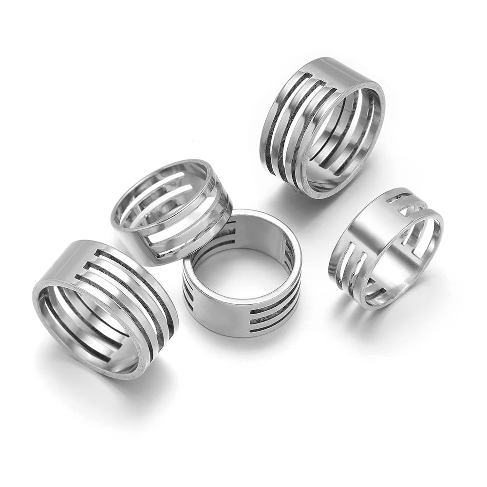 Set of stainless steel ridged jump ring opener rings, cylindrical finger tool