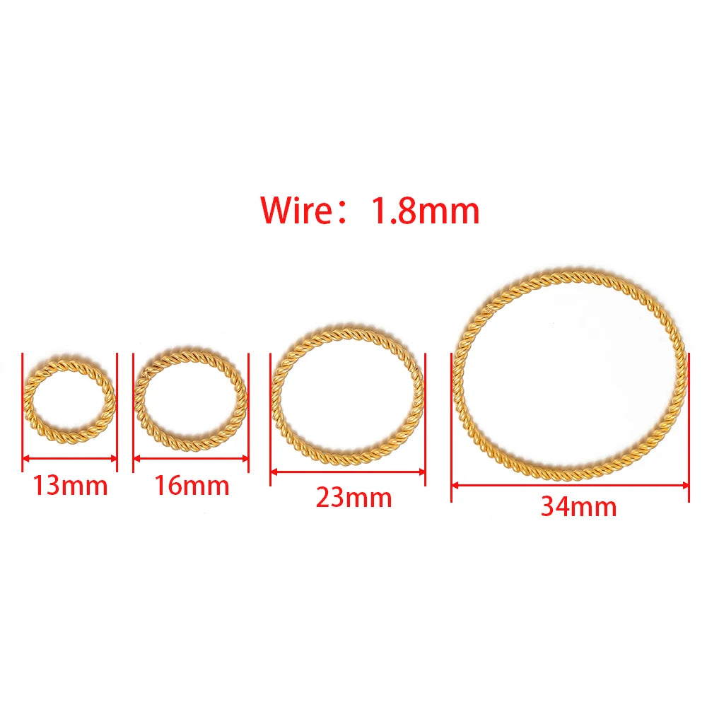 Gold spiral twisted round hoop ear wire connectors in four sizes