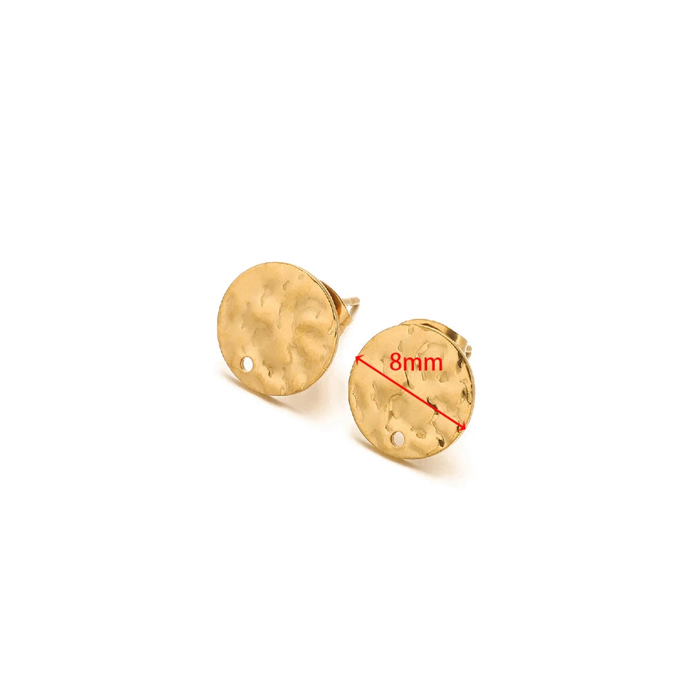Gold 8mm stainless steel round ripple stud earrings, embossed discs with post back