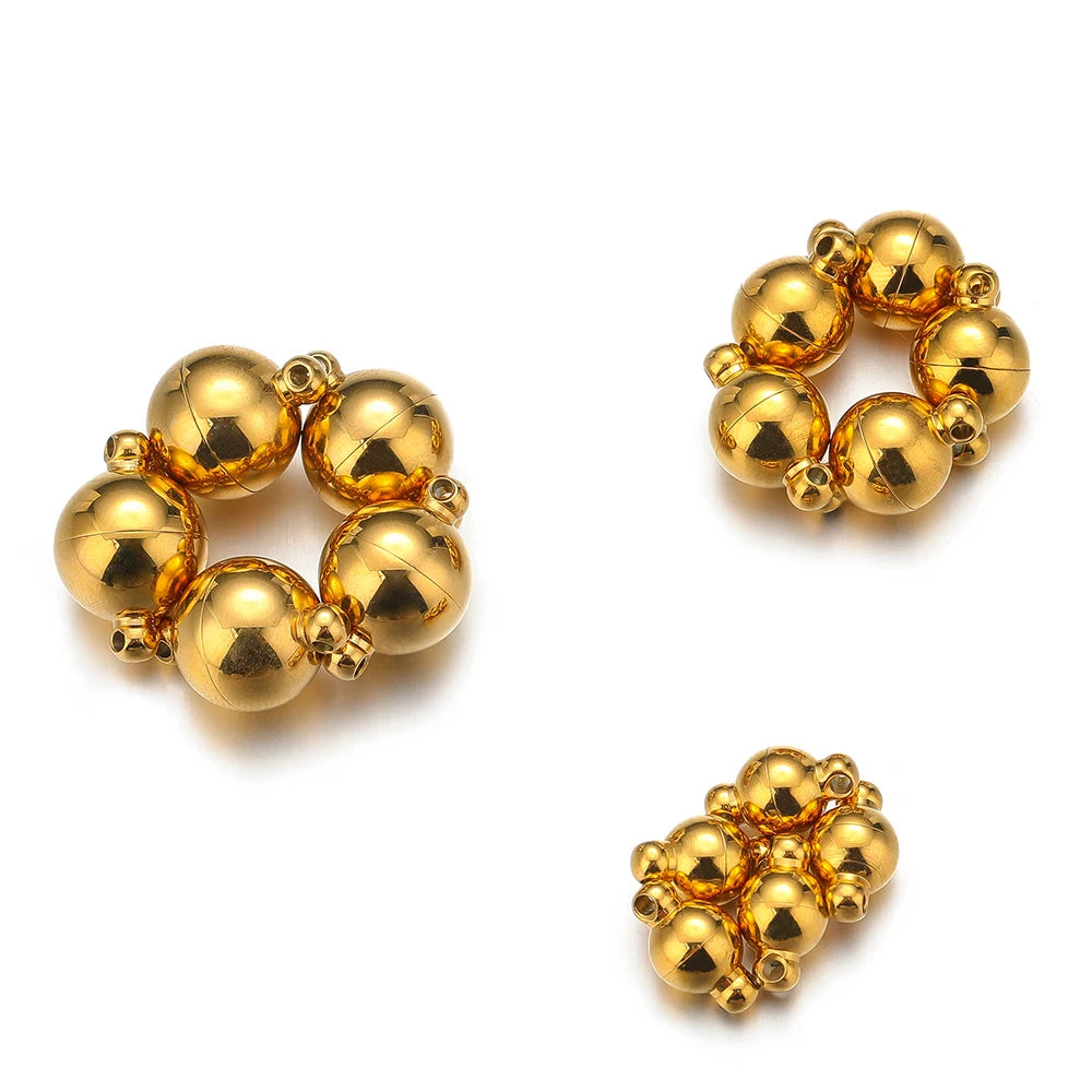 Gold round ball magnetic clasp connectors, two-piece set and loose singles
